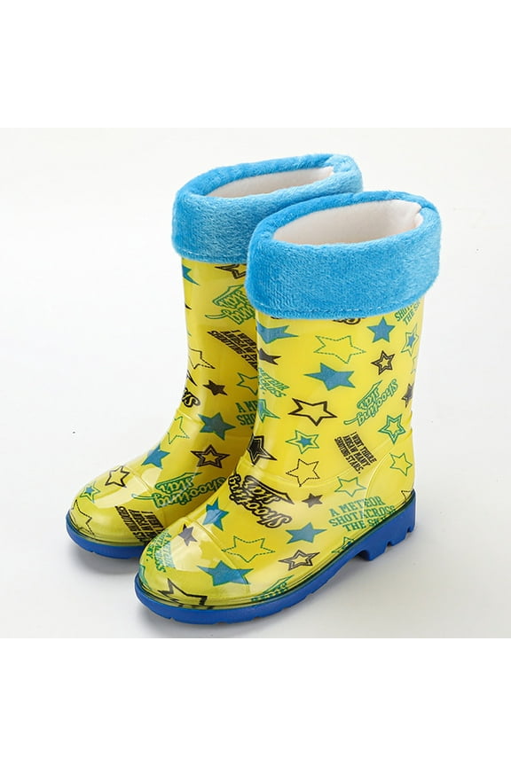 Kids Boots for Boys Girls Toddler Waterproofs High Top Low Heel Casual Color Blocking Elastic Band Outdoor Rainboots Yellow Size 12