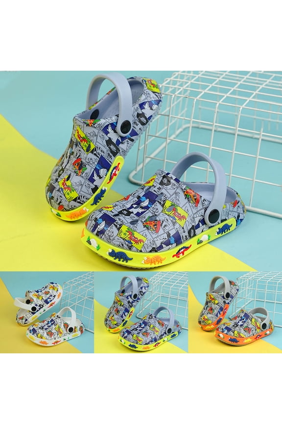 Kids Cute Clogs Cartoon Dinosaur Garden Shoes Boys Girls Slides Slippers Indoor Outdoor Children Water Shower Beach Pool Sandals