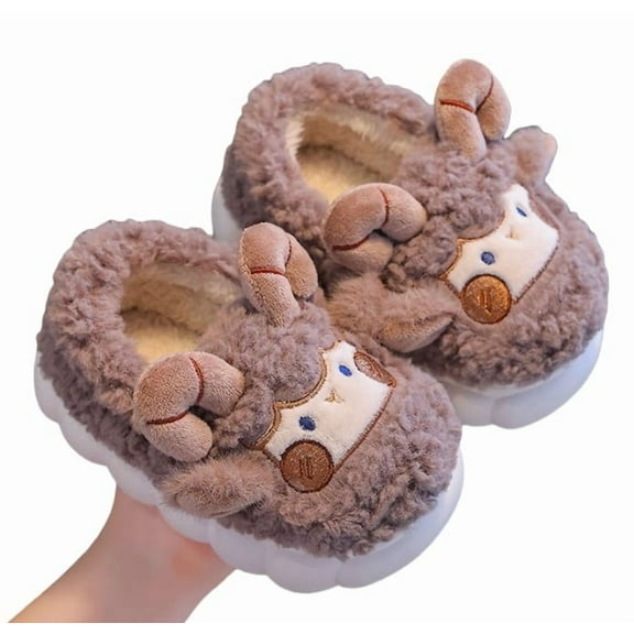 CHENge Kids Slippers for Girls Size 4-4.5 Closed Toe Homewear Shoes Winter Warm Kids Slippers (Coffee, 4-4.5 Years)