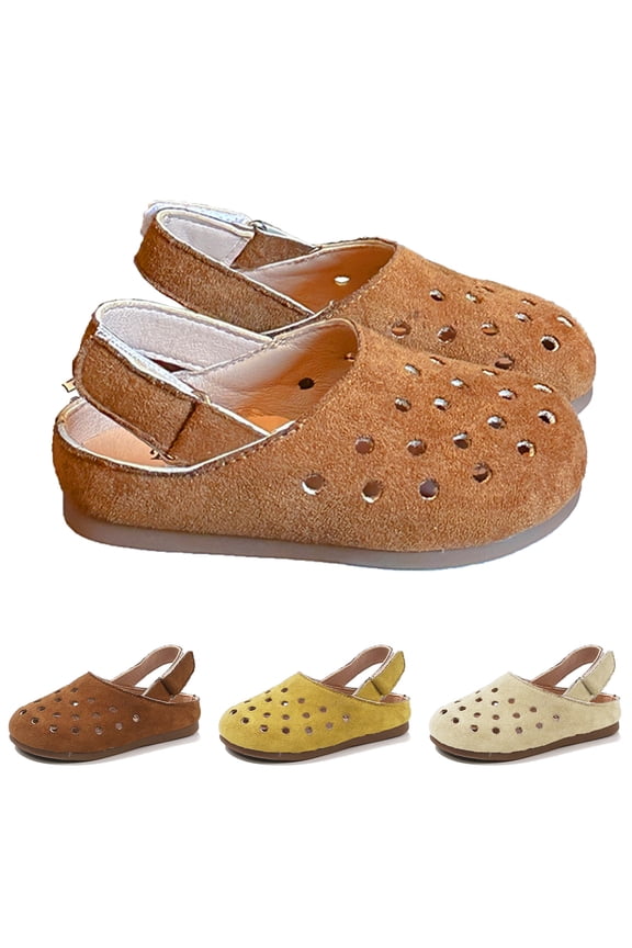 Kids Suede Clogs Boys Girls Cork Footbed Potato Shoes Classic Slip On Leather Mules Children Indoor Outdoor Sandals with Adjustable Buckle