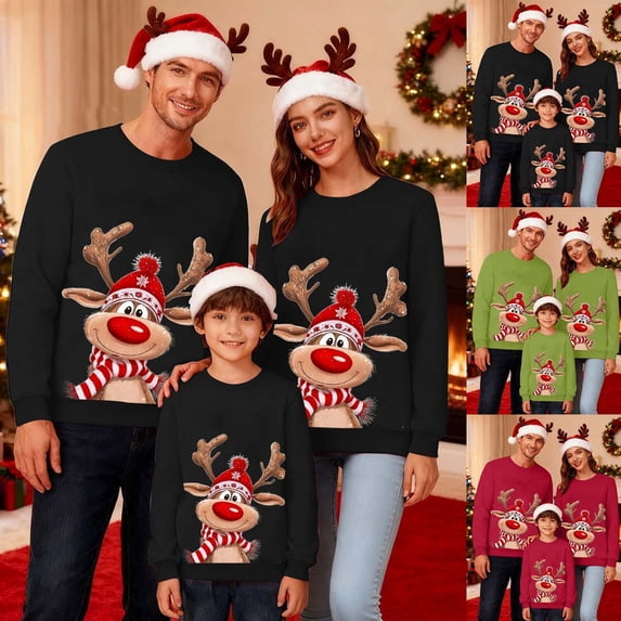 CHENge Matching Family Christmas Sweater Fashion Round Neck Couples Matching Outfits Men Xmas Pullover Top Fall Winter Clothes (Mom)