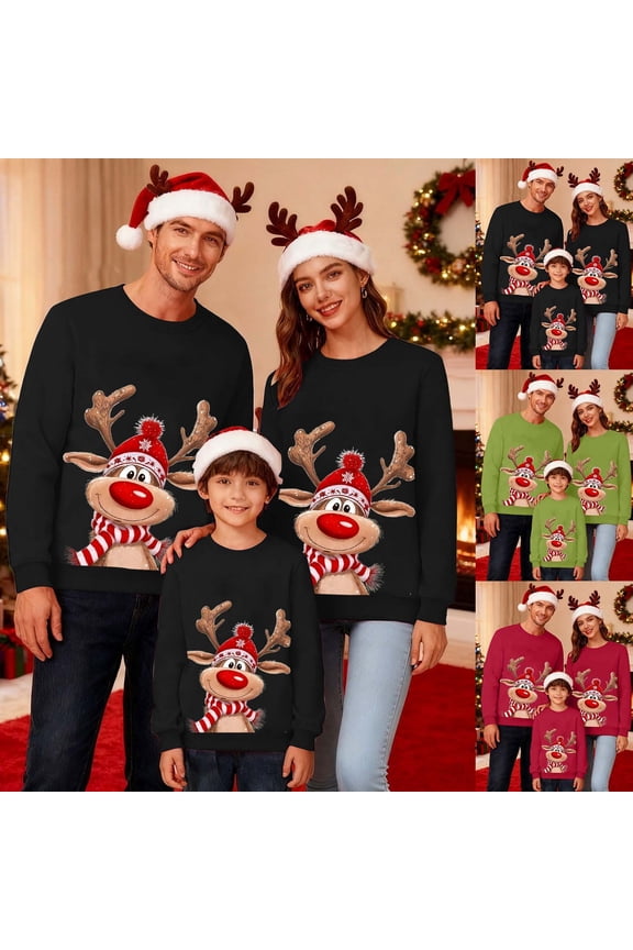 Matching Family Christmas Sweater Fashion Round Neck Couples Matching Outfits Men Xmas Pullover Top Fall Winter Clothes (Mom)