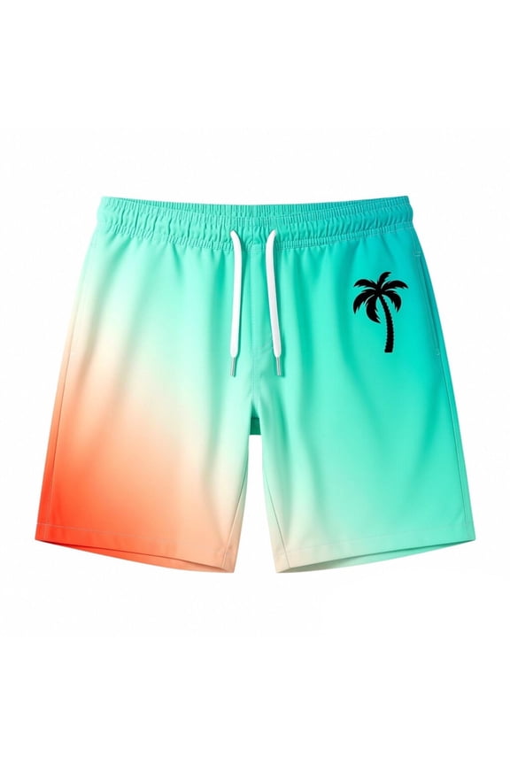 Men Plus Size Beach Shorts Retro Athletic Palm Tree Print Quick-Dry Beach Swimming Shorts with Pockets Upf 50+ Sun Protection Mens Summer Clothes