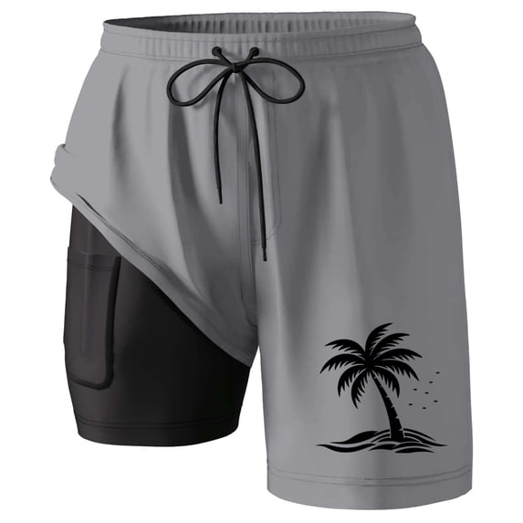 CHENge Men Swim Shorts with Compression Liner Casual Retro Solid Color Quick Dry Pool Swimming Trunks with Compression Liner Upf 50+ Sun Protection Mens Summer Clothes