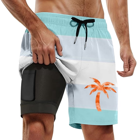 CHENge Men Volleyball Shorts Casual Hawaiian Print Quick Dry Beach Swimming Shorts with Liner Upf 50+ Sun Protection Swimwear Bathing Suits