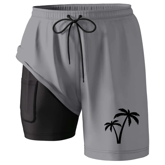 CHENge Men's Board Shorts No Liner Retro Athletic Palm Tree Print Quick-Dry 4th Of July Swim Trunks with Compression Liner Stretch Fabric Fishing Shorts for Men