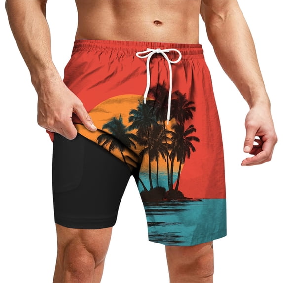CHENge Men's Board Shorts Long Breathable Tropical Print Quick-Dry Spring Break Swim Trunks with Soft Mesh Lining Stretch Fabric Beach Shorts Bathing Suits