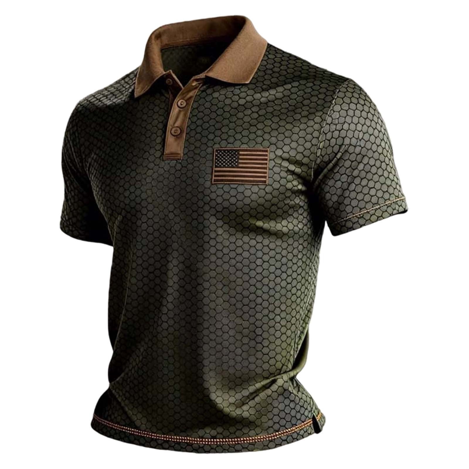 CHENge Men's Patriotic Polo Shirts American Flag Honeycomb Short Sleeve ...