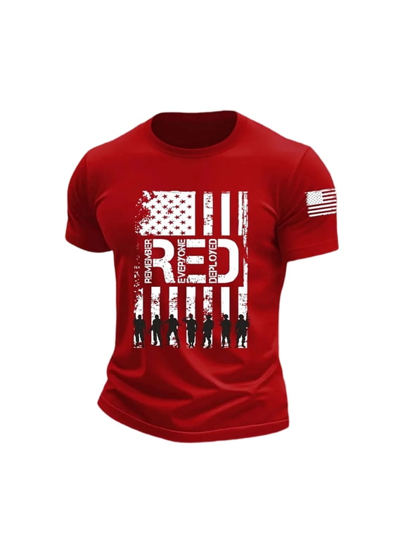 Men's R.E.D Friday Shirt On Friday We Wear Red Military Remember Everyone Deployed Unisex-Adults US Flag Classic Fit Short Sleeve T-Shirt