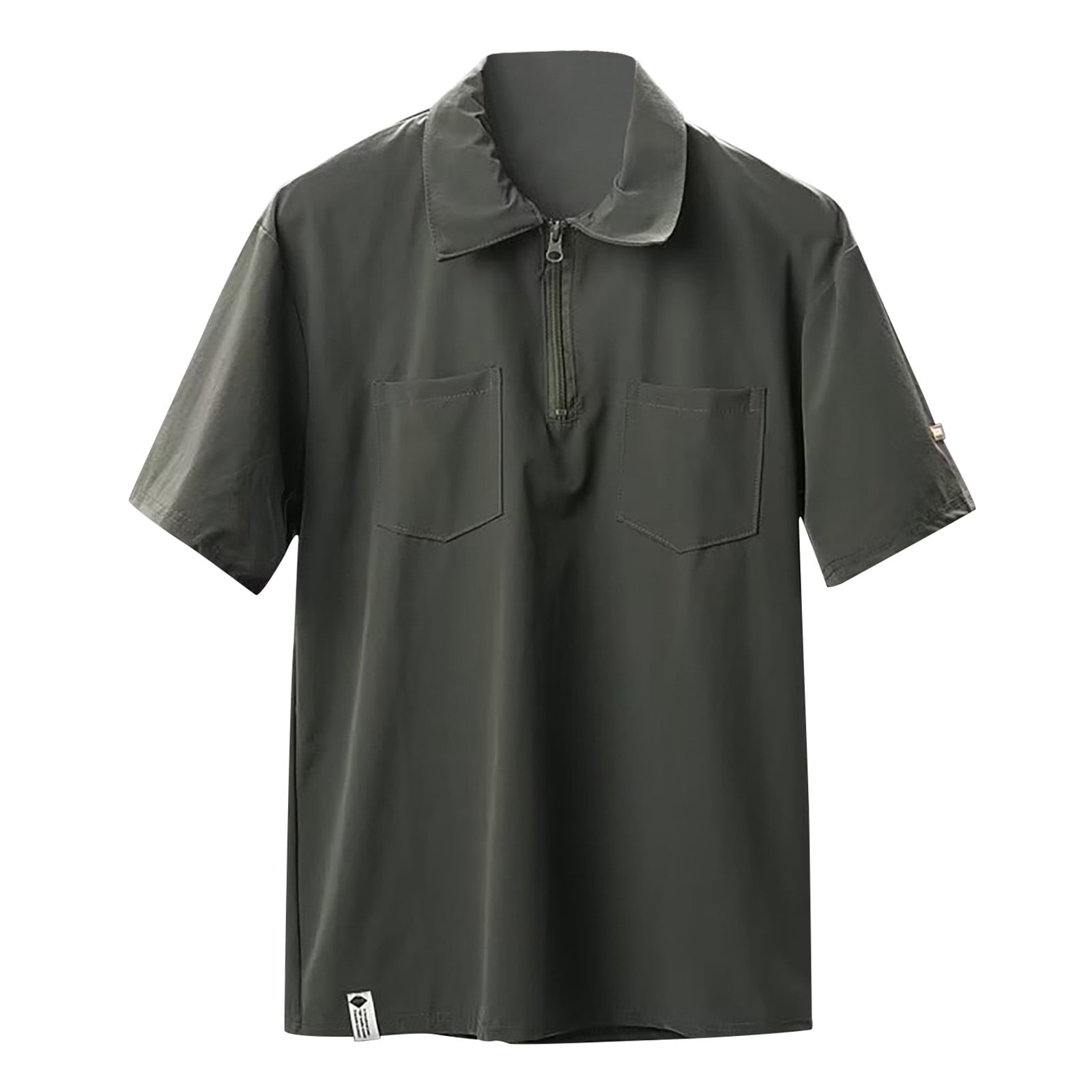 CHENge Men's Short Sleeve Polo Shirt, Beige with Half-Zip and Dual ...