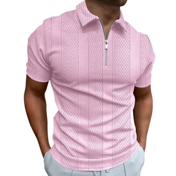 CHENge Men's Short Sleeve Polo Shirt, Textured Knit Quarter-Zip Casual Golf T-Shirt, Breathable Slim Fit Top for Men