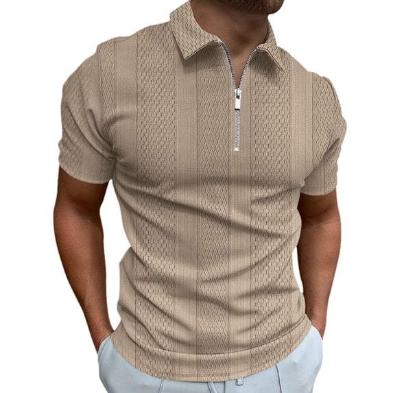 CHENge Men's Short Sleeve Polo Shirt, Textured Knit Quarter-Zip Casual Golf T-Shirt, Breathable Slim Fit Top for Men