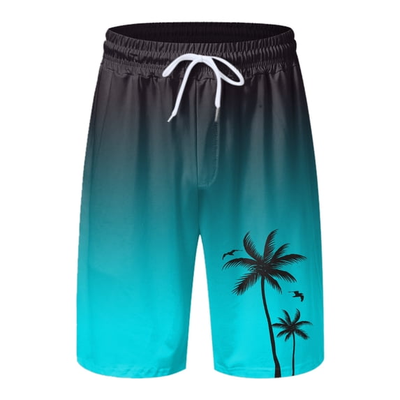 CHENge Men's Swim Trunks Long Retro Athletic Palm Tree Print Quick-Dry 4th Of July Swim Trunks with Pockets Stretch Fabric Summer Swimwear