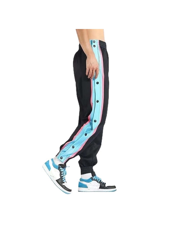 Men's Tear Away Basketball Pants High Split Snap Button Casual Post-Surgery Sweatpants with Pockets