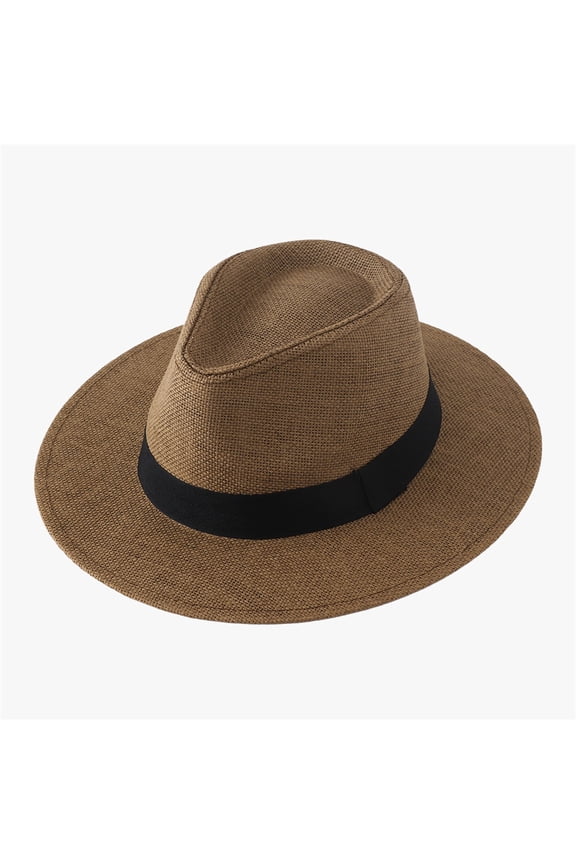 Men's Wide Brim Straw Fedora Hat Breathable Summer Cowboy Hat for Outdoor Beach Travel Fishing and Gardening