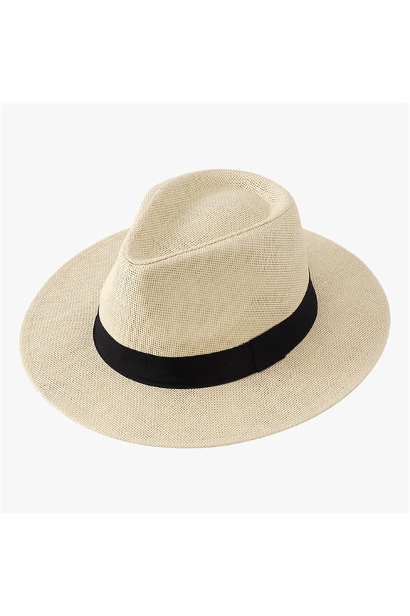 Men's Wide Brim Straw Fedora Hat Breathable Summer Cowboy Hat for Outdoor Beach Travel Fishing and Gardening