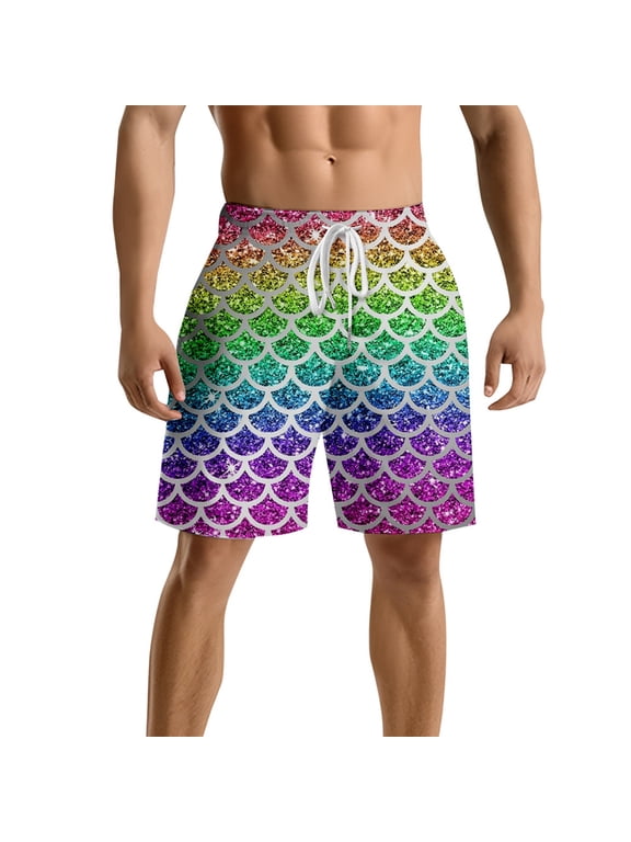 Mens Board Shorts Swimwear Fashion Hawaiian Print Quick-Dry 4th Of July Swim Trunks with Pockets Upf 50+ Sun Protection Beach Wear