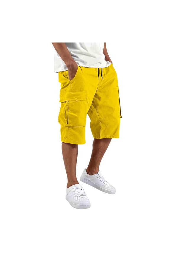 Mens Casual Cotton Twill Cargo Shorts Drawstring Classic Chino Stretch Short with Pockets
