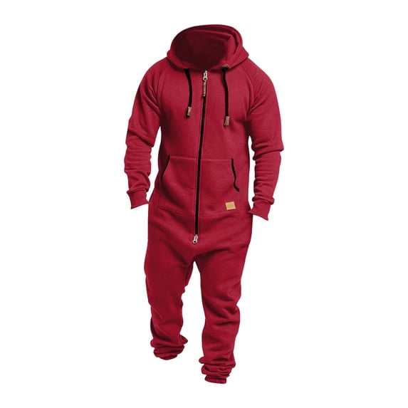 CHENge Mens Hooded Jumpsuit Full Zip Up Onesie Work Coverall Rompers Plus Size One Piece Overalls Jogging Suit with Pockets