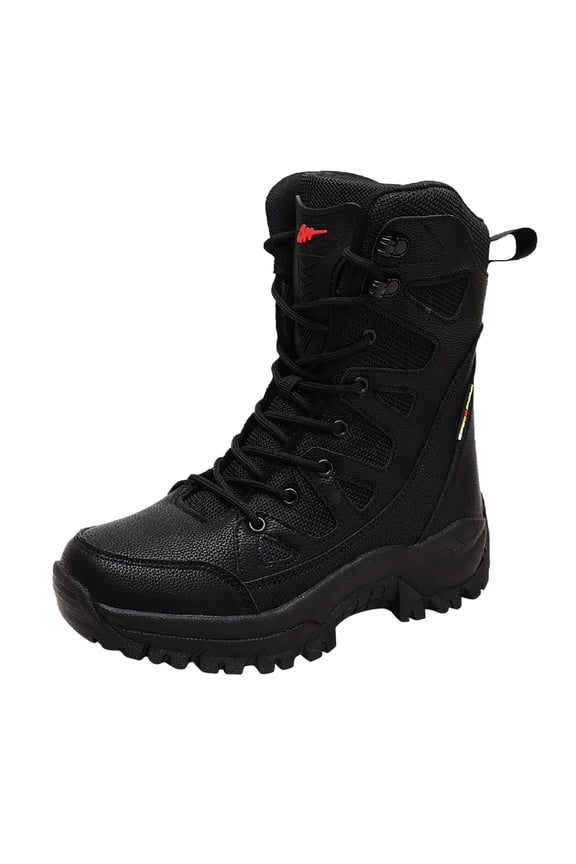 Mens Snow Boots Mid-Calf Square Toe Insulated Lined Fashion Comfort Elastic Outdoor Hiking Footwear(Black,8)