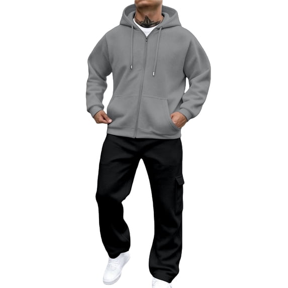 CHENge Mens Sweatsuits 2 Piece Set Cargo Sweatpants Matching Hoodie Sets Work Out Athletic Tracksuits Jogging Suit for Airport Running Travel