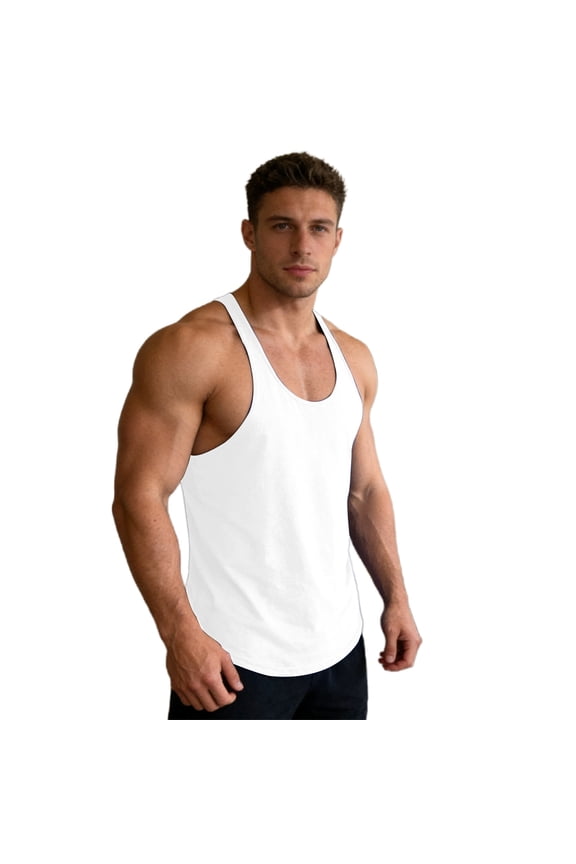 Mens Workout Tank Tops Fitness Bodybuilding Sleeveless Gym Muscle Stringer Shirts