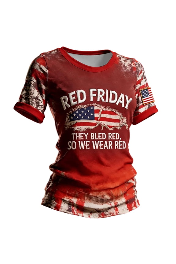 On-Friday We Wear Red R.E.D Friday Remember Everyone Deployed Women's US Flag T-Shirt Black Small Classic Fit Short Sleeve