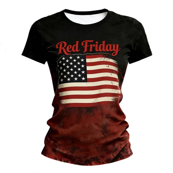 CHENge On-Friday We Wear Red R.E.D Friday Remember Everyone Deployed Women's US Flag T-Shirt Black Small Classic Fit Short Sleeve