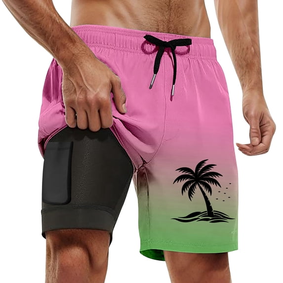 CHENge Plus Size Beach Shirts for Men Fashion Floral Swim Trunks Quick Dry Beach Swimming Shorts with Liner Anti-Chafe Mens Summer Clothes