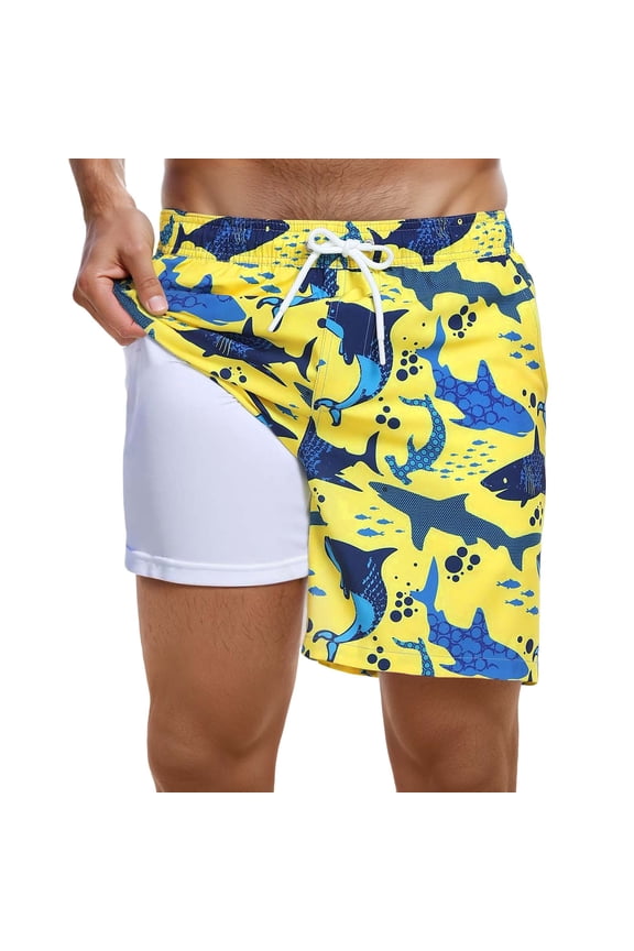 Plus Size Beach Shorts Men 4x Lightweight Tropical Print Quick-Dry Patriotic Swimming Trunks with Compression Liner Upf 50+ Sun Protection Summer Swimwear