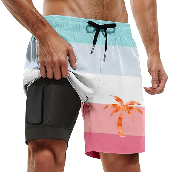 CHENge Plus Size Shorts Men Lightweight Tropical Print Quick-Dry Surf Board Shorts with Built-In Briefs Upf 50+ Sun Protection Mens Summer Clothes