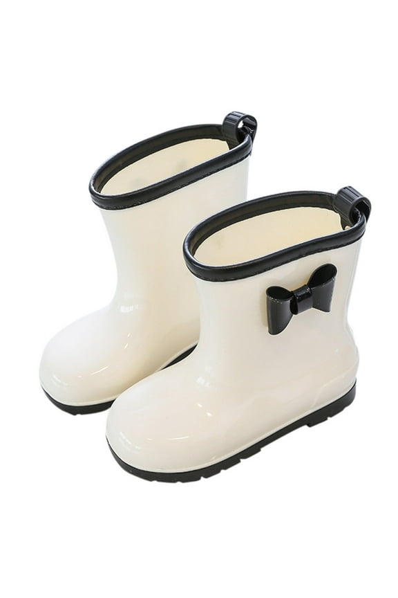 Rain Boots Kids with Elastic Ankle Sole Comfortable Stretchy Fashion Lightweight Outdoor Rainboot White Size 5-6