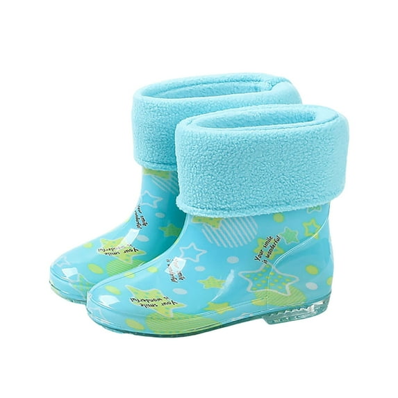 CHENge Rain Boots for Girls Waterproofs High Top Low Heel Animal Print Outdoor Wear Shoes Light Blue Size 11