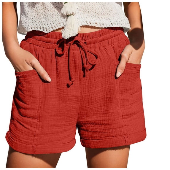CHENge Shorts For Women Lightweight Casual Drawstring Comfy Elastic Waist Short Cotton Linen Summer Pull On Short With Pocket