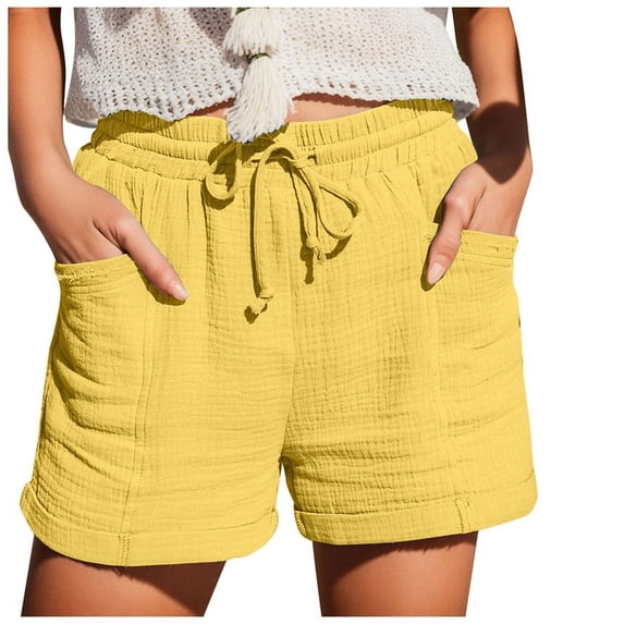 CHENge Shorts For Women Lightweight Casual Drawstring Comfy Elastic Waist Short Cotton Linen Summer Pull On Short With Pocket