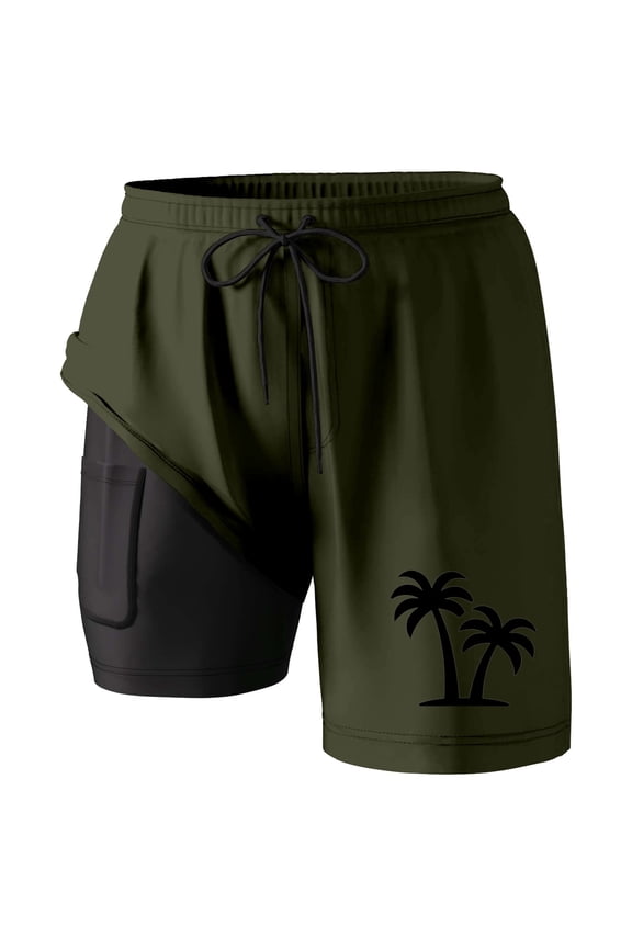 Shorts Men Fashion Solid Color Quick-Dry Vacation Beach Shorts with Soft Mesh Lining Upf 50+ Sun Protection Swimwear Bathing Suits
