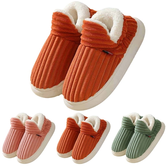CHENge Slippers Women Winter Warm Plush Corduroy Closed Slippers Memory Foam Non- Slippers Indoor Outdoor