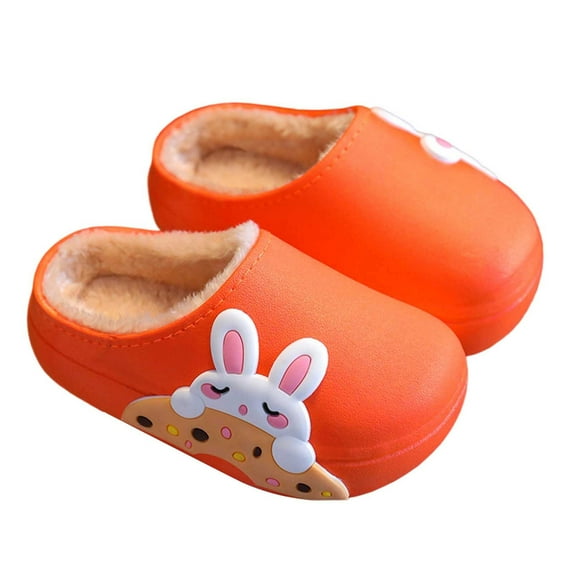 CHENge Slippers for Kids Boys Size 3.5-4.5 Animal Design Fuzzy Slipper Indoor Wear Toddler Sandals (Orange, 3.5-4.5 Years)