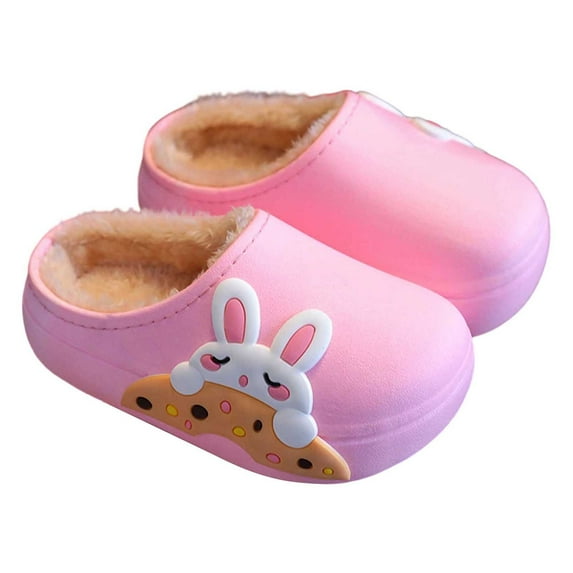 CHENge Slippers for Kids Boys Size 9-10 Fluffy Cartoon Little Girl Footwear Animal Design Girl's Fashion (Pink, 9-10 Years)
