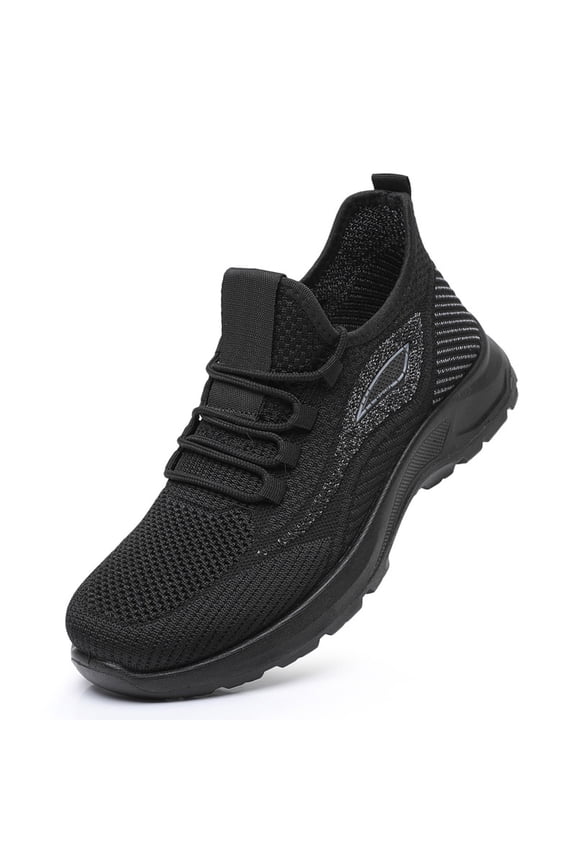 Sneakers for Men Black Comfy Lightweight Slip on Zero Drop Hiking Shoe Men Lace Up Biking Footwear for Gym Travel Work