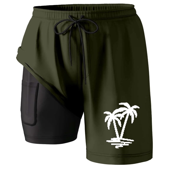 CHENge Swim Shorts Men 7 Casual Retro Funny/novelty Print Quick Dry Pool Swimming Trunks with Compression Liner Stretch Fabric Fishing Shorts for Men