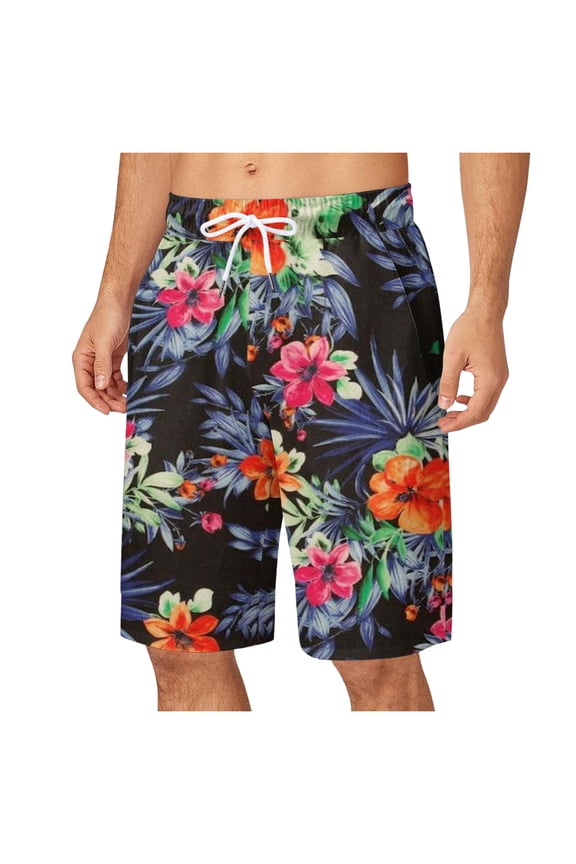 Swim Shorts Men 7 Retro Athletic Palm Tree Print Quick-Dry Patriotic Swimming Trunks with Pockets Upf 50+ Sun Protection Beach Shorts Bathing Suits