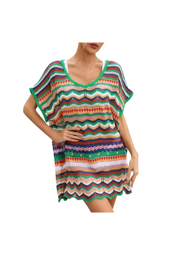 Swimsuit Cover Up for Women Crochet Bathing Suit Summer Swimwear V Neck Mesh Knit Dress 2026 Swimwear Cover-Ups Beach Vacation Clothes