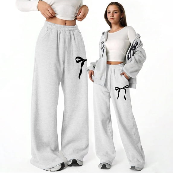 CHENge Teen Girl's Bowknot Baggy Sweatpants Cute Straight Leg Athletic Sweat Pants With Pockets Clothes for Teen Girls 5-15 Years