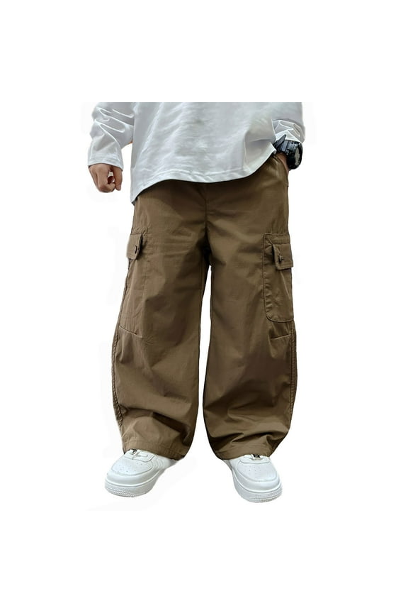 Teens Kids Boys Baggy Cargo Pants Teens Open Bottom Youth Baggy Athletic Joggers Fall Winter Clothes(Coffee,14-15Years)