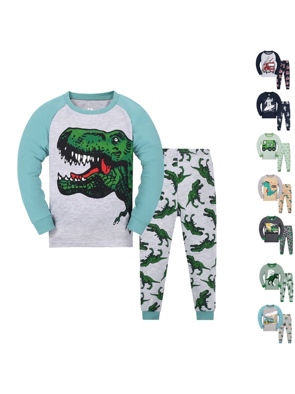 Toddler Boys Planet Pajamas Dinosaur Cotton Kids Truck 2 Piece Train Kids Pjs Sleepwear Clothes Set