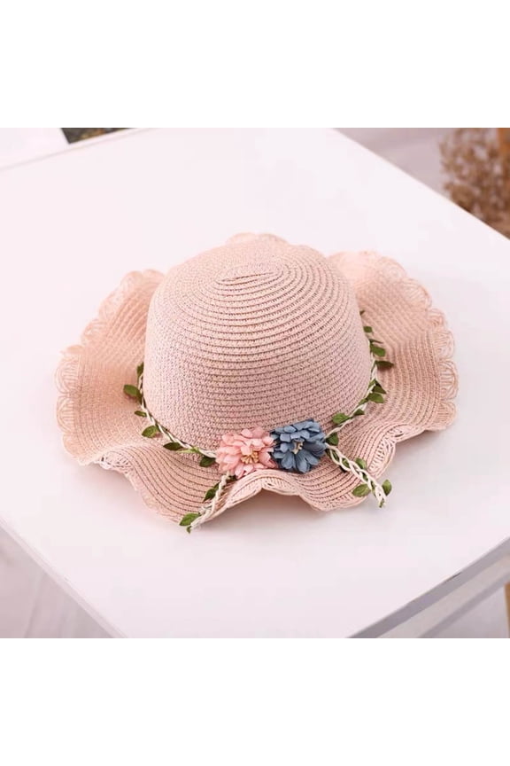 Toddler Girls Summer Sun Hat and Bag Set Wide Brim Floral Beach Cap with Matching Woven Purse for Tea Party Outings