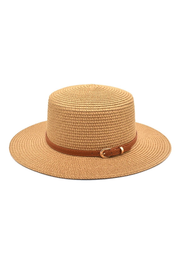 Unisex Adult Western Cowboy Riding Straw Bucket Hat with Wide Brim Belt