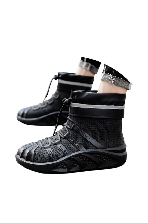 Winter Boots for Men Insulated Knee High Round Toe High Top Thermal Cute Printed Casual Black Cowboy Booties(Black,9.5)