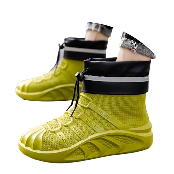 CHENge Winter Boots for Men Snow Mid-Calf Square Toe High Top Thermal Cute Printed Casual Brown Cowboy Booties(Green,10)